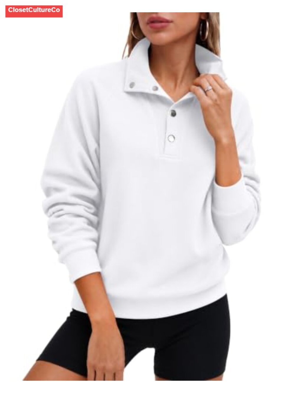 Mock Neck Snap Henley Sweatshirt Long Sleeve Pullover Top